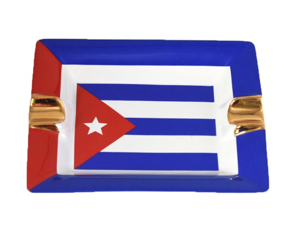 Ashtray - Ceramic Cuban Flag - 2 Cigars