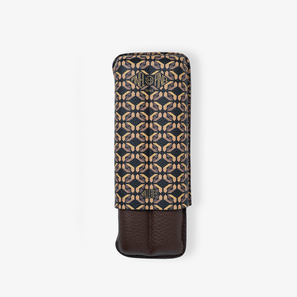 Cigar Case - Pinel Et Pinel Double D24 Coated Canvas Mocaccino - 2 Cigars