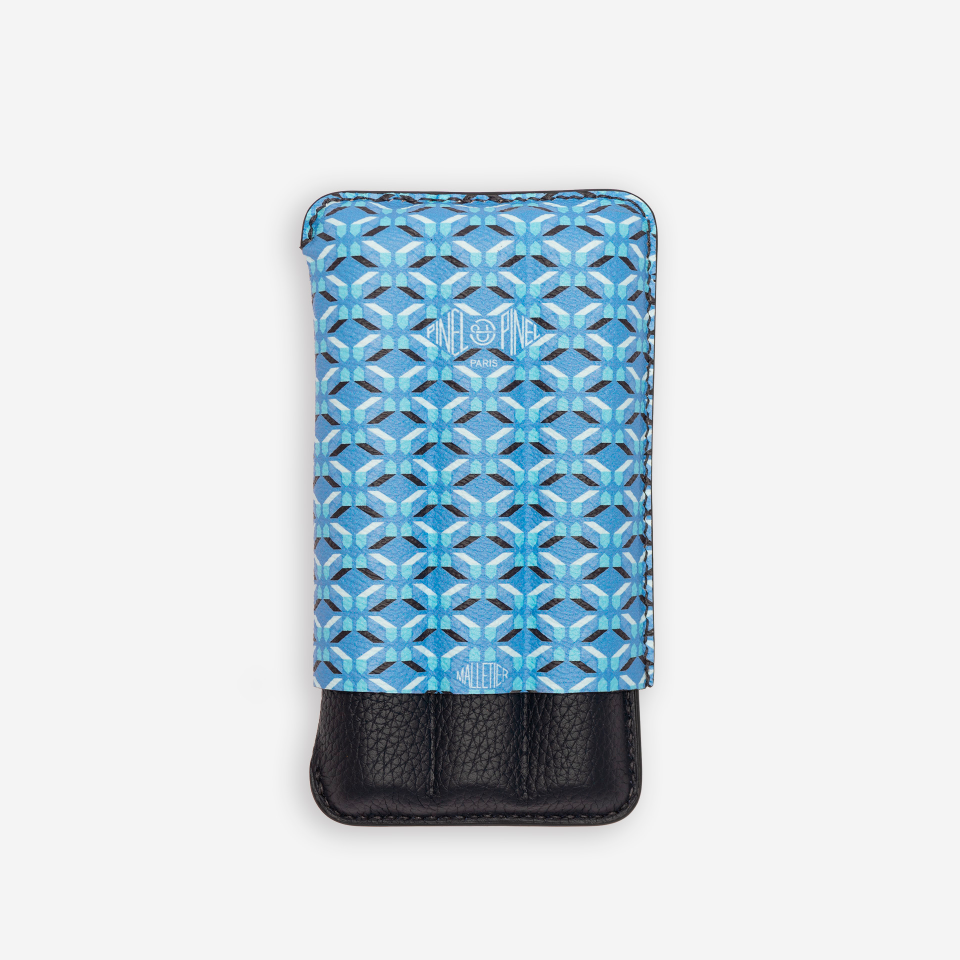 Cigar Case - Pinel Et Pinel Triple D24 Coated Canvas Azur - 3 Cigars