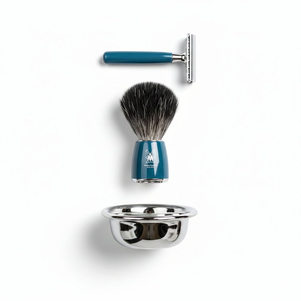 Shaving Accessories - Mühle Rytmo Set Of 3 Safety Razor, Brush & Holder Petrol