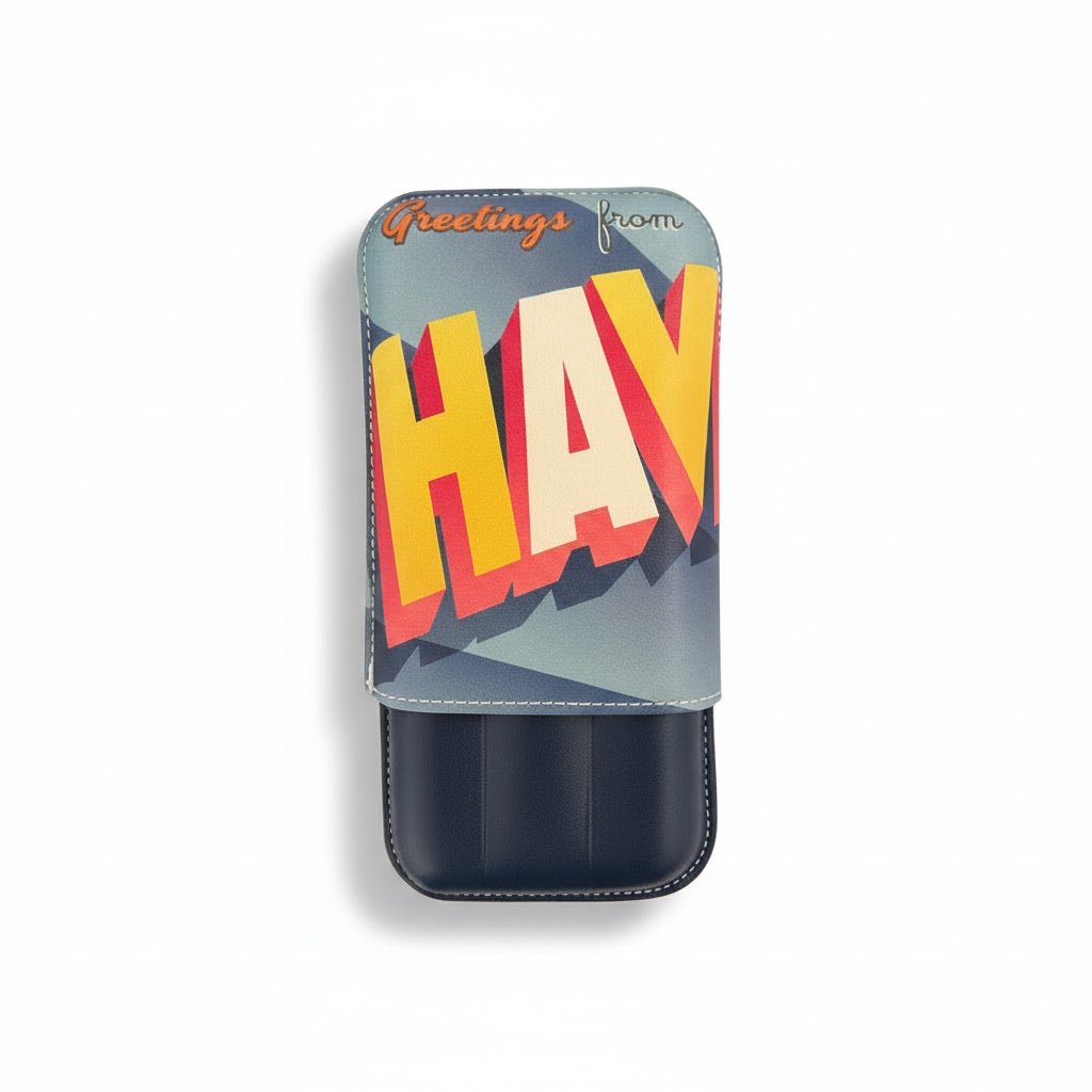 Cigar Case - Recife Greetings From Havana Space Blue - 3 Cigars