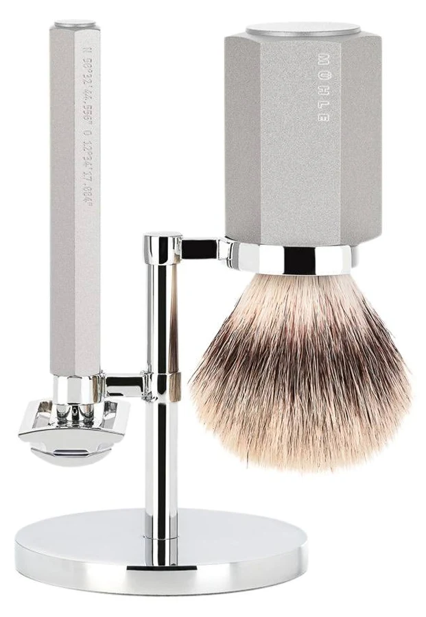 Shaving Accessories - Mühle Hexagon Set Of 3 Safety Razor, Brush & Holder Silver Gray