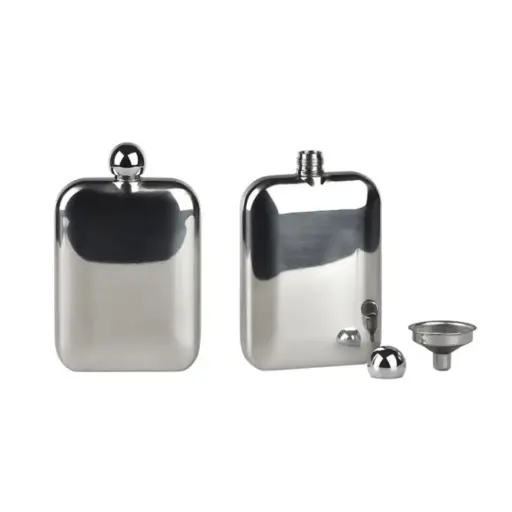 [18644] Hip Flask - Lubinski Rounded + Funnel - 6Oz
